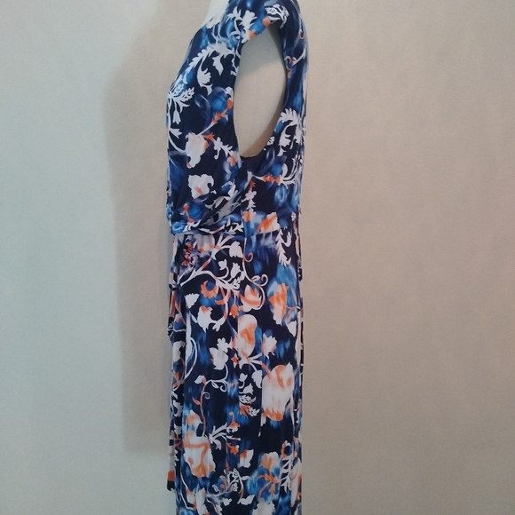 Dana Buchman Waist knot Sleeveless Dress, Blues/White/Peach, Size Large - Picture 4 of 12